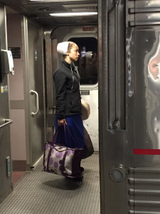 An Amish girl on board an Amtrak train