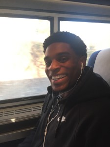 College student on Amtrak train